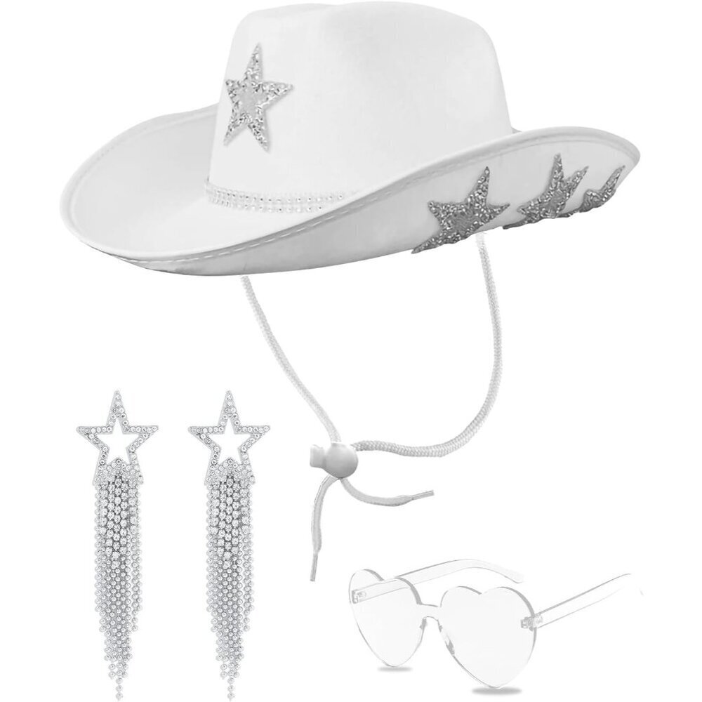 White Cowgirl Hat with Rhinestones for Bachelorette Party Women Accessories